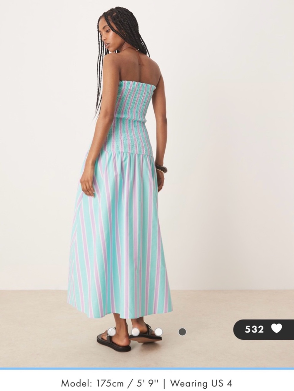 ASOS DESIGN shirred drop waist maxi dress in blue purple stripe